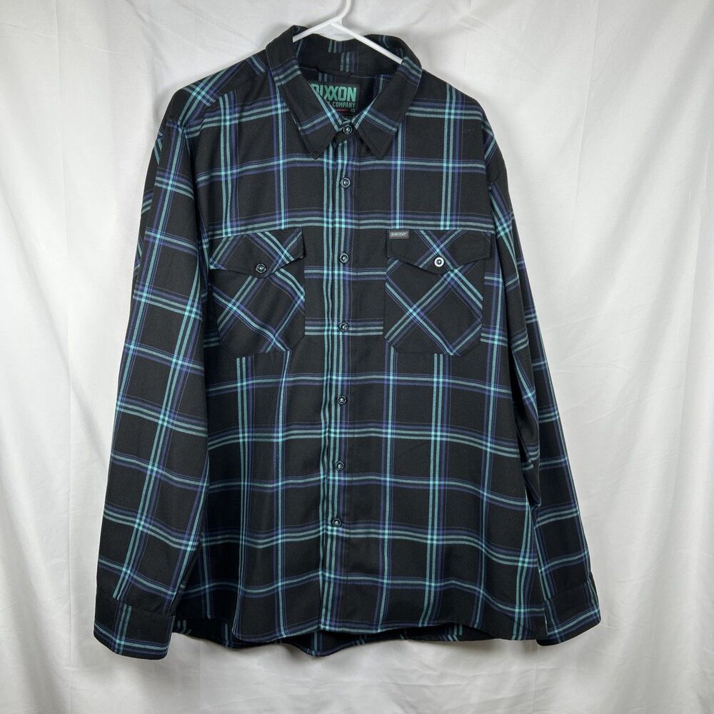 Dixxon Flannel Co Shreddy Button Up Shirt 2X Plaid Black Teal Purple Button Down